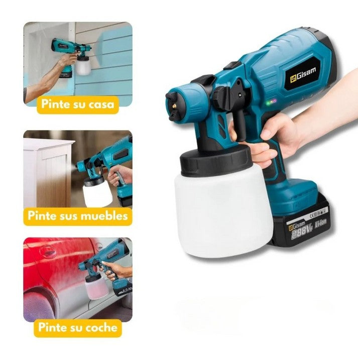 Pistola de pintura eléctrica inalámbrica vista lateral uso doméstico