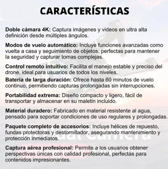 Dron plegable doble cámara 4K vista lateral