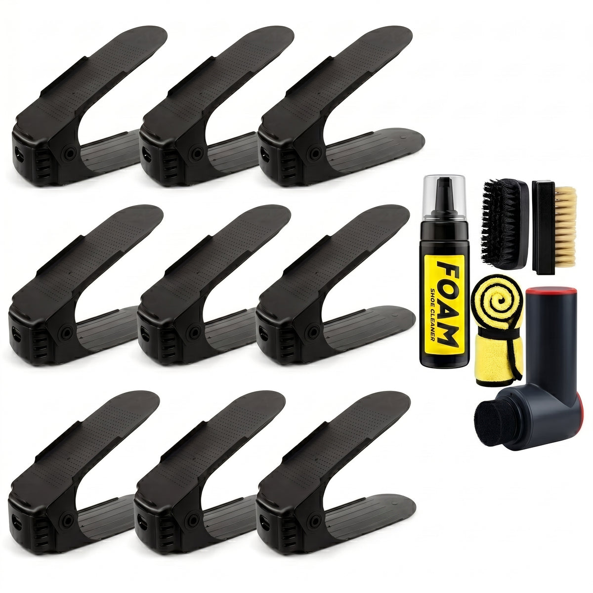 Pack colección 12 organizadores de zapatos kit limpieza completo cepillo eléctrico
